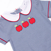 A+ Apples Applique Collared Diaper Set, Navy Stripe