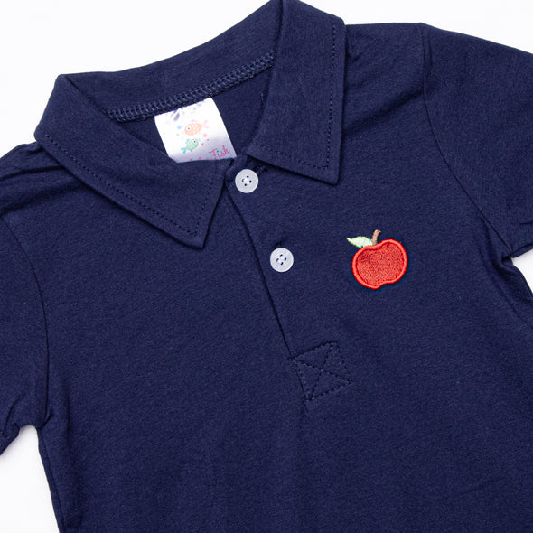 A is for Apple Applique Top, Navy
