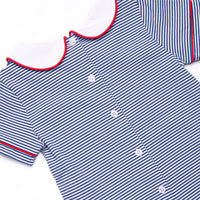 A+ Apples Applique Collared Diaper Set, Navy Stripe