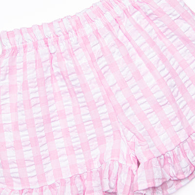Star Student Applique Ruffle Short Set, Pink
