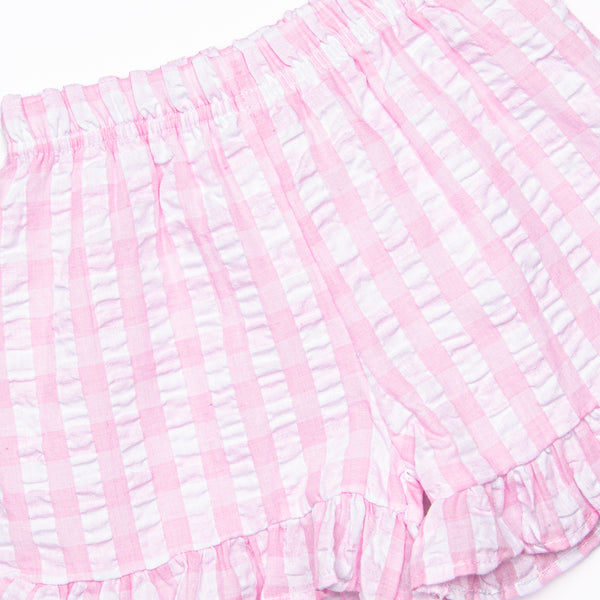Star Student Applique Ruffle Short Set, Pink
