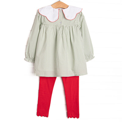 Plentiful Presents Embroidered Legging Set, Green