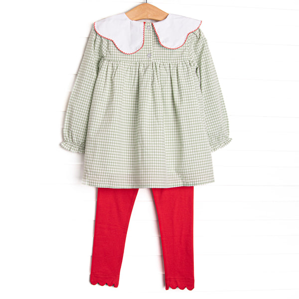 Plentiful Presents Embroidered Legging Set, Green