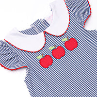 A+ Apples Applique Flutter Sleeve Bubble, Navy Stripe