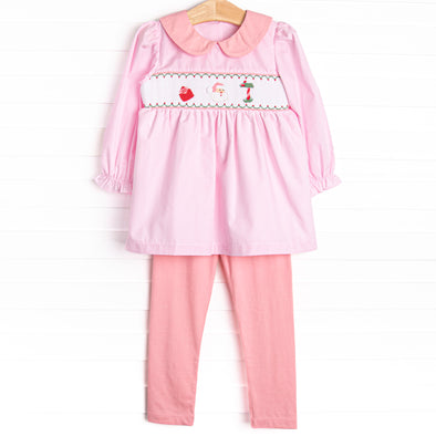 Letters to Santa Smocked Legging Set, Pink