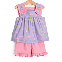 Tulip Blooms Short Set, Purple