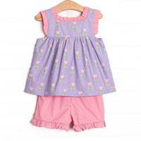 Tulip Blooms Short Set, Purple