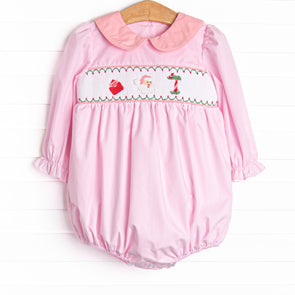 Letters to Santa Smocked Bubble, Pink