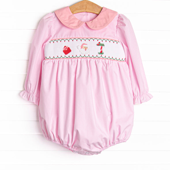 Letters to Santa Smocked Bubble, Pink