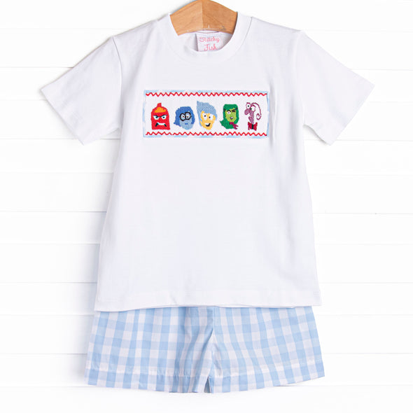 All the Feels Smocked Short Set, Blue Check