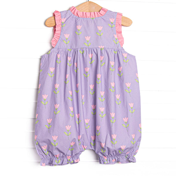 Tulip Blooms Bubble Romper, Purple