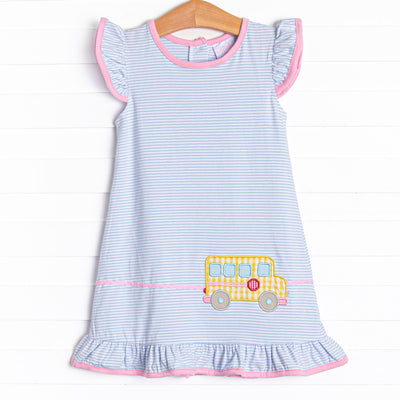 Wheels on the Bus Applique Dress, Blue