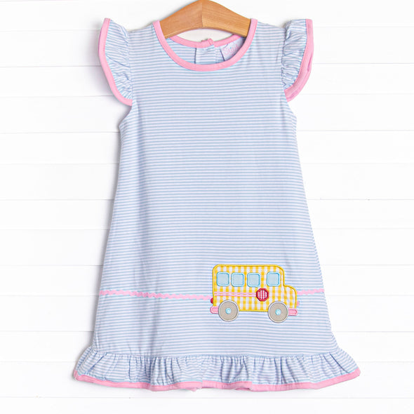 Wheels on the Bus Applique Dress, Blue