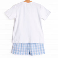All the Feels Smocked Short Set, Blue Check