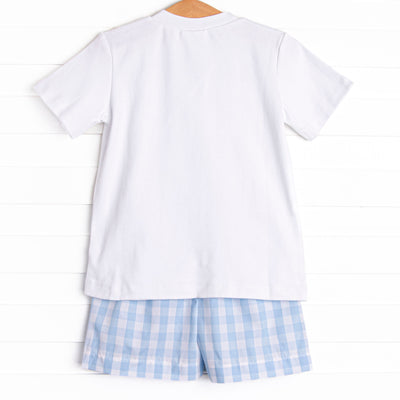 All the Feels Smocked Short Set, Blue Check