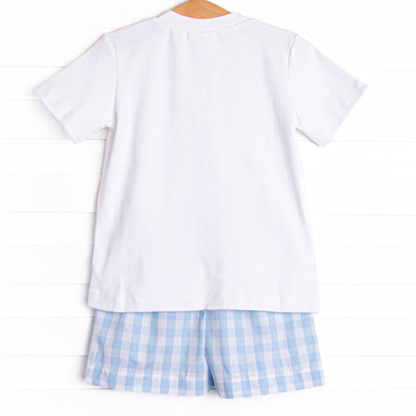 All the Feels Smocked Short Set, Blue Check