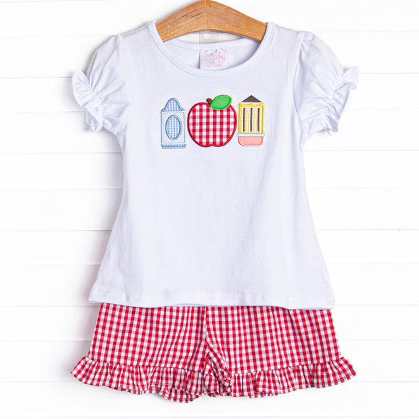 A+ Essentials Applique Ruffle Short Set, Red