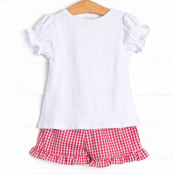 A+ Essentials Applique Ruffle Short Set, Red