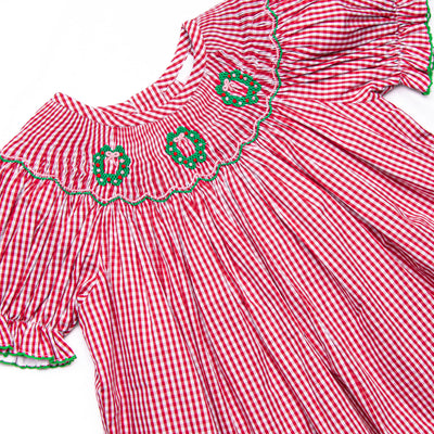 Holiday Wreath Trio Smocked Legging Set, Red