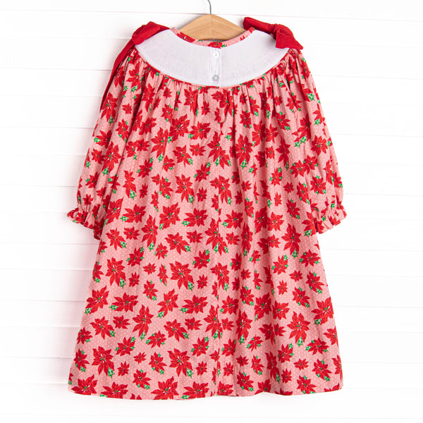 Poinsettia Promise Smocked Bishop Dress, Red