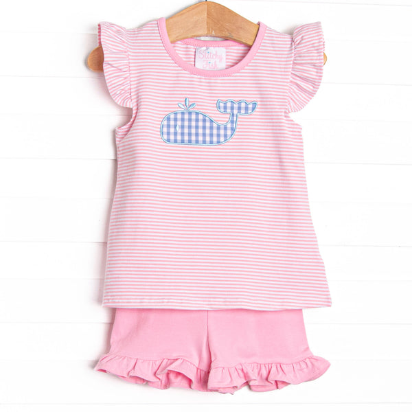Make a Splash Applique Ruffle Short Set, Pink