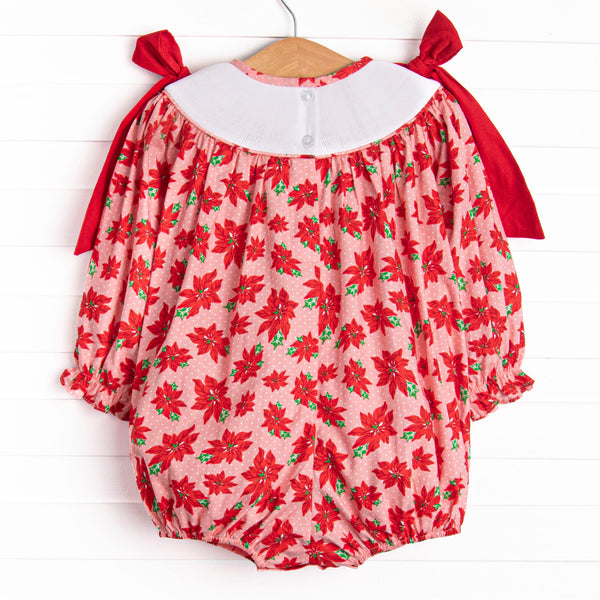 Poinsettia Promise Smocked Bubble, Red