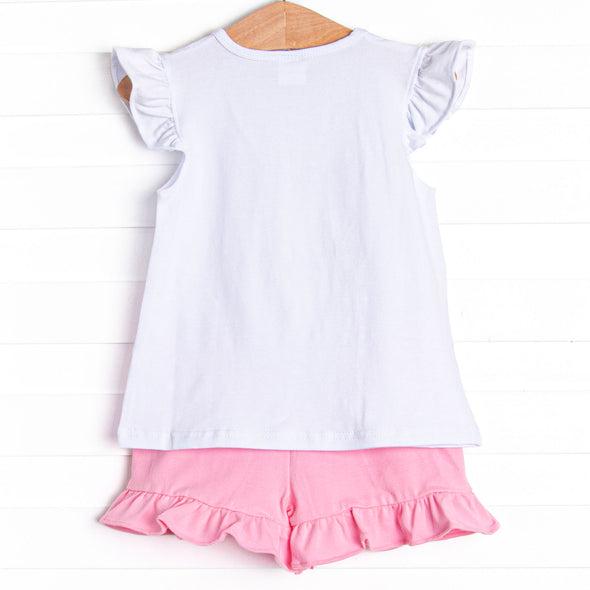 Ready To Learn Applique Ruffle Short Set, Pink