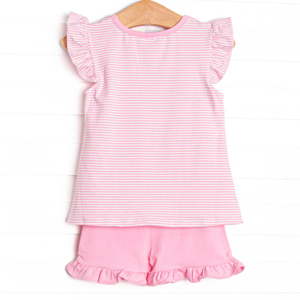 Make a Splash Applique Ruffle Short Set, Pink
