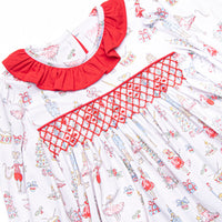 Christmas Tree Tales Smocked Dress, Red