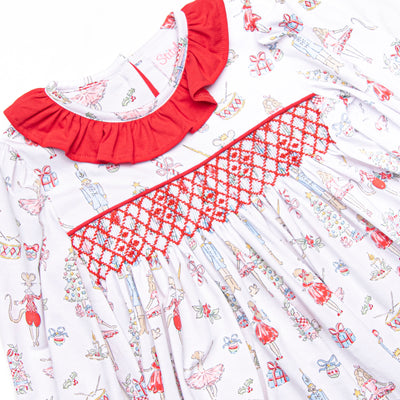 Christmas Tree Tales Smocked Dress, Red
