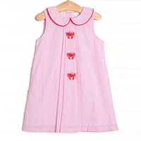 Crustacean Critter Embroidered Dress, Pink
