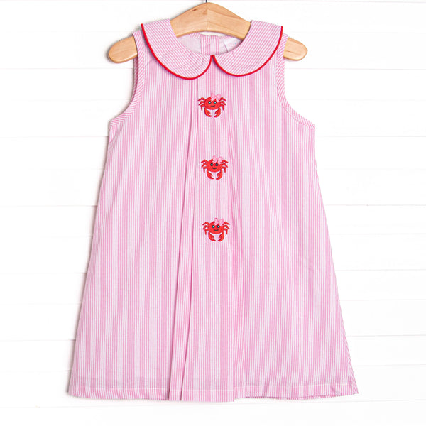 Crustacean Critter Embroidered Dress, Pink