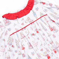 Christmas Tree Tales Smocked Dress, Red
