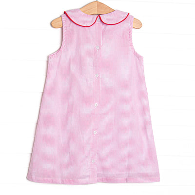 Crustacean Critter Embroidered Dress, Pink
