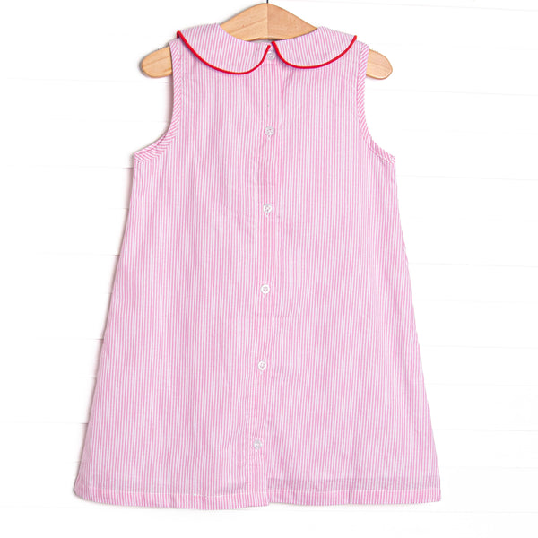 Crustacean Critter Embroidered Dress, Pink
