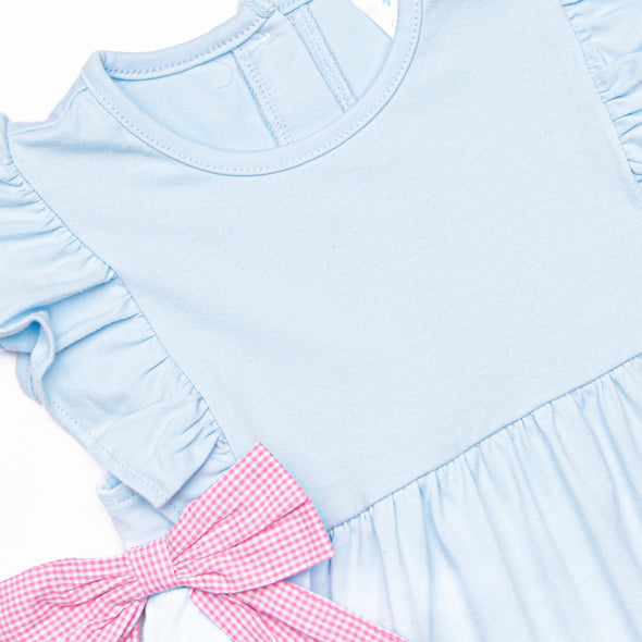 Little Artist Applique Side Tie Dress, Blue