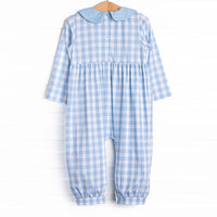 Ginger Snap Season Smocked Romper, Blue