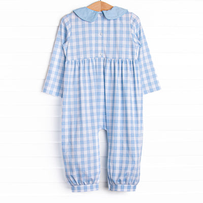 Ginger Snap Season Smocked Romper, Blue