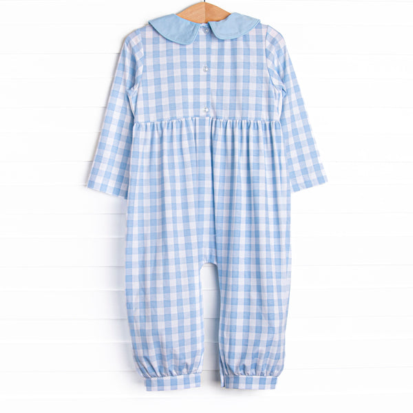 Ginger Snap Season Smocked Romper, Blue