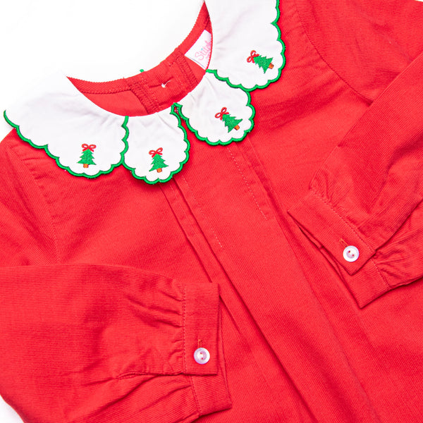 Christmas Tree Tidings Embroidered Legging Set, Red