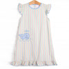 Rainbow Waves Applique Dress, Blue