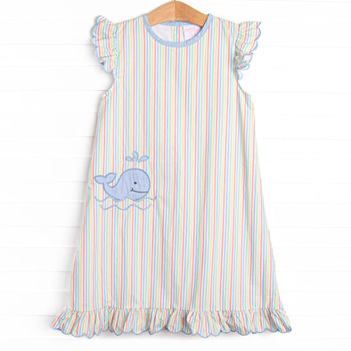 Rainbow Waves Applique Dress, Blue
