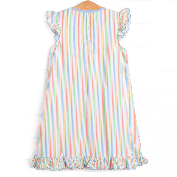 Rainbow Waves Applique Dress, Blue