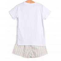 Rainbow Waves Applique Short Set, Blue