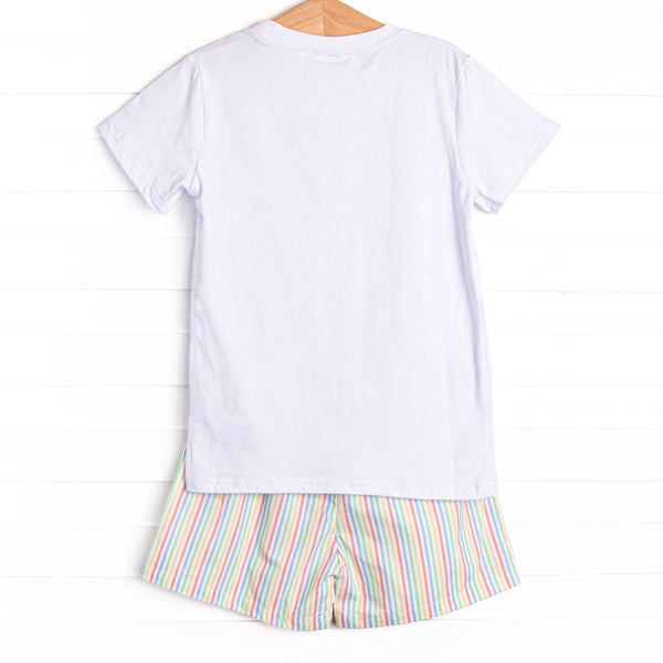 Rainbow Waves Applique Short Set, Blue