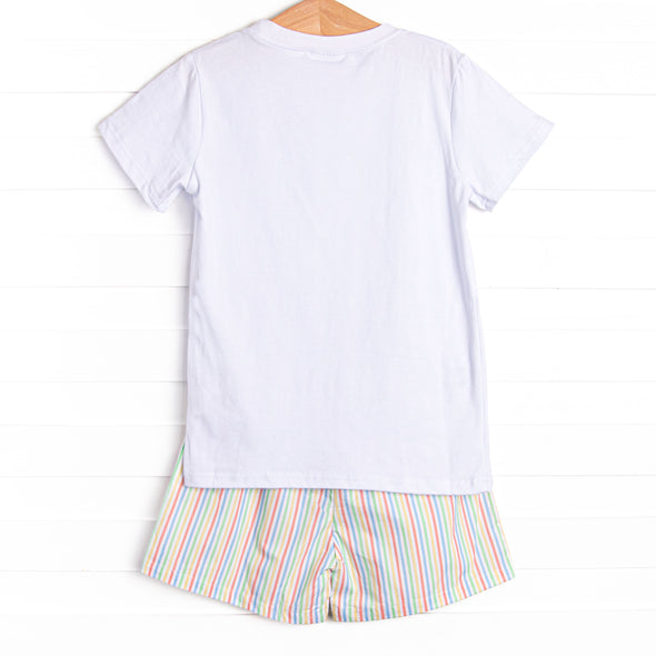 Rainbow Waves Applique Short Set, Blue