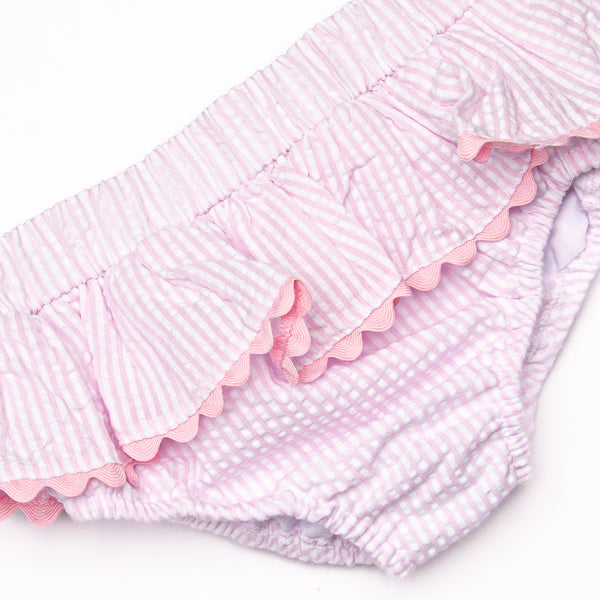Strawberry Seersucker Smocked Bikini, Pink