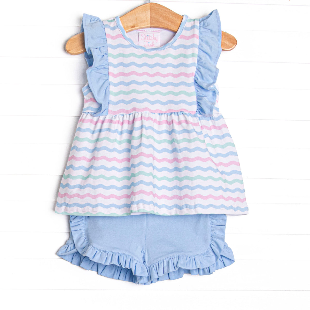 Ric Rac Rays Ruffle Short Set, Blue – Stitchy Fish
