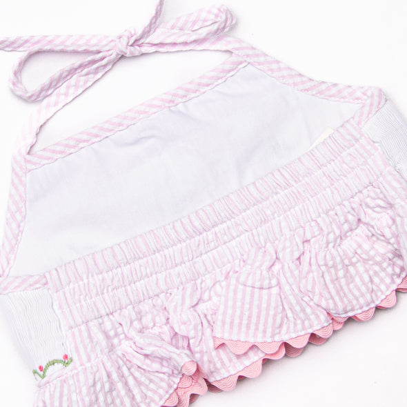 Strawberry Seersucker Smocked Bikini, Pink