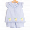 Sorrento Stripes Applique Ruffle Short Set, Blue Seersucker